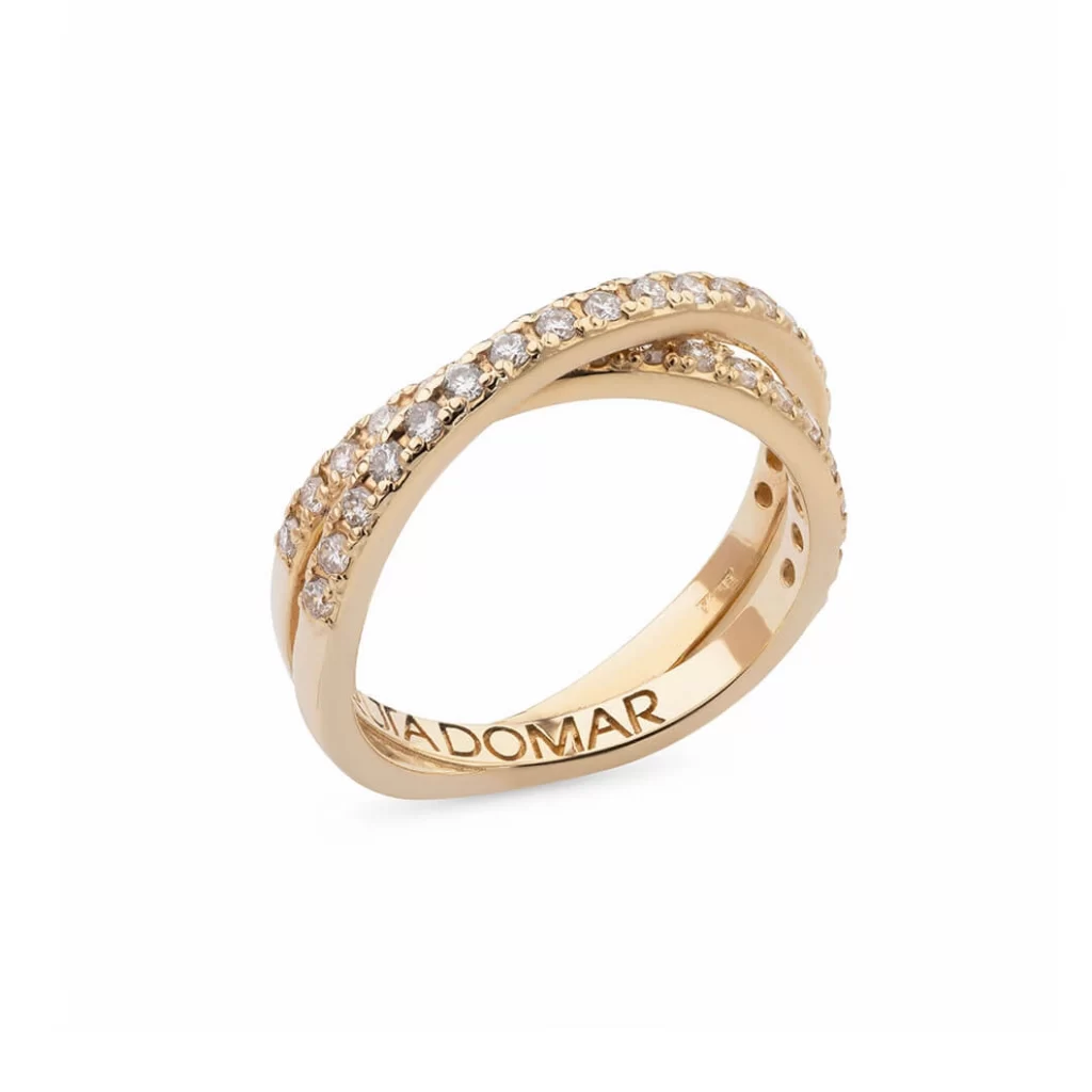 Auksinis žiedas su dviem deimantų juostelėmis iš Rūta Domar Juvelyrika kolekcijos