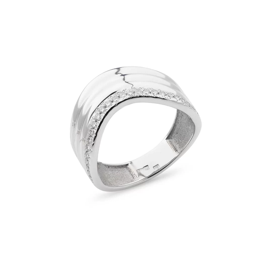 Auksinis žiedas LUMEN WAVE 585° baltas auksas su deimantais