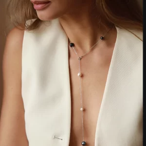 Sidabro vėrinys su natūraliais perlais ilgas kaklo papuošalas